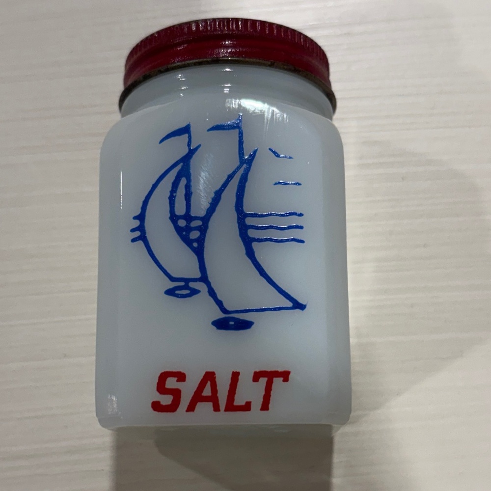 Vintage Milk Glass Salt Shaker - McKee or Hazel Atlas - Sailboat